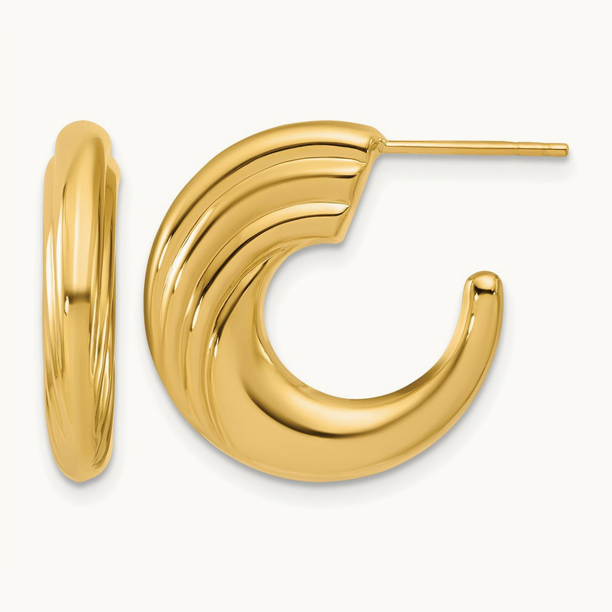 Polished and Grooved J-Hoop Post Earrings — Leslie's — photo set