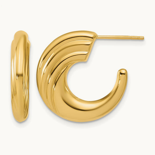 Polished and Grooved J-Hoop Post Earrings — Leslie's — photo set