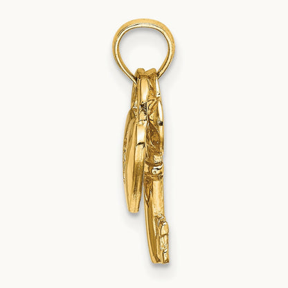 Moveable Dangling Heart and Key Charm, 14K