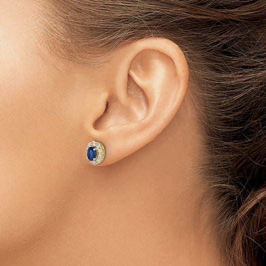 Created Sapphire Halo Post Earrings, 0.50-1.25 ct tw Lab-Grown Diamond — 5/8 ct, 14K Yellow Gold