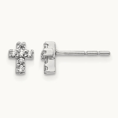 Diamond Cross Earrings, 14K White Gold
