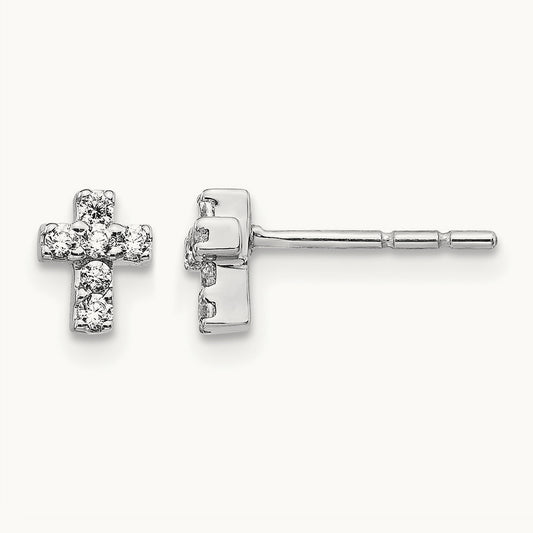 Diamond Cross Earrings, 14K White Gold