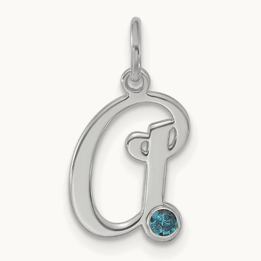 Initial with Birthstone Charm, 14K White Gold