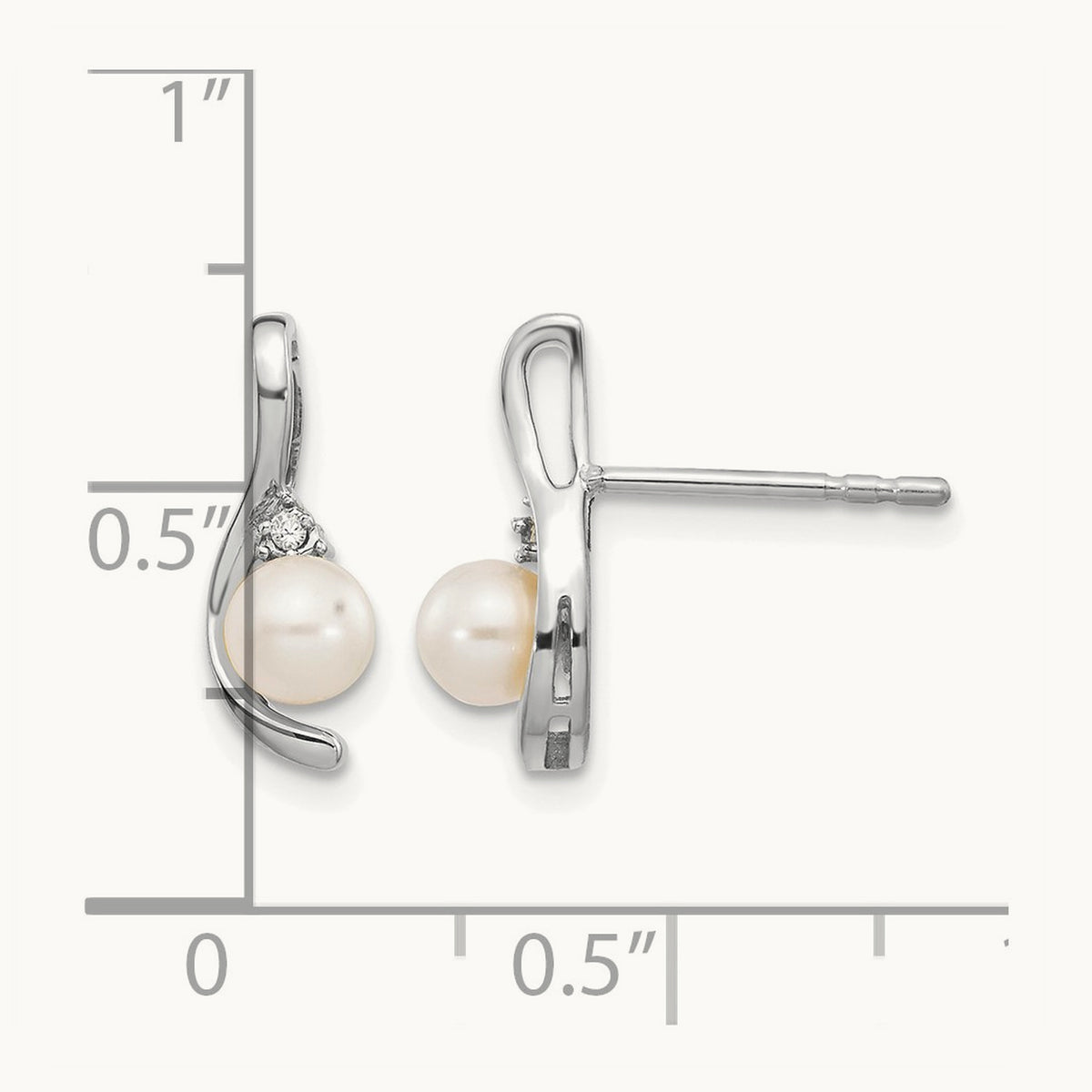 Freshwater Cultured Pearl and Diamond Post Earrings — 14K White Gold, 14mm