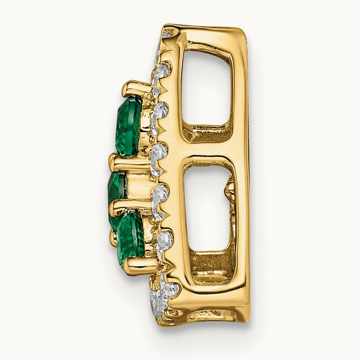 Created Emerald Chain Slide, 0.50 ct tw Lab-Grown Diamond — 14K Yellow Gold