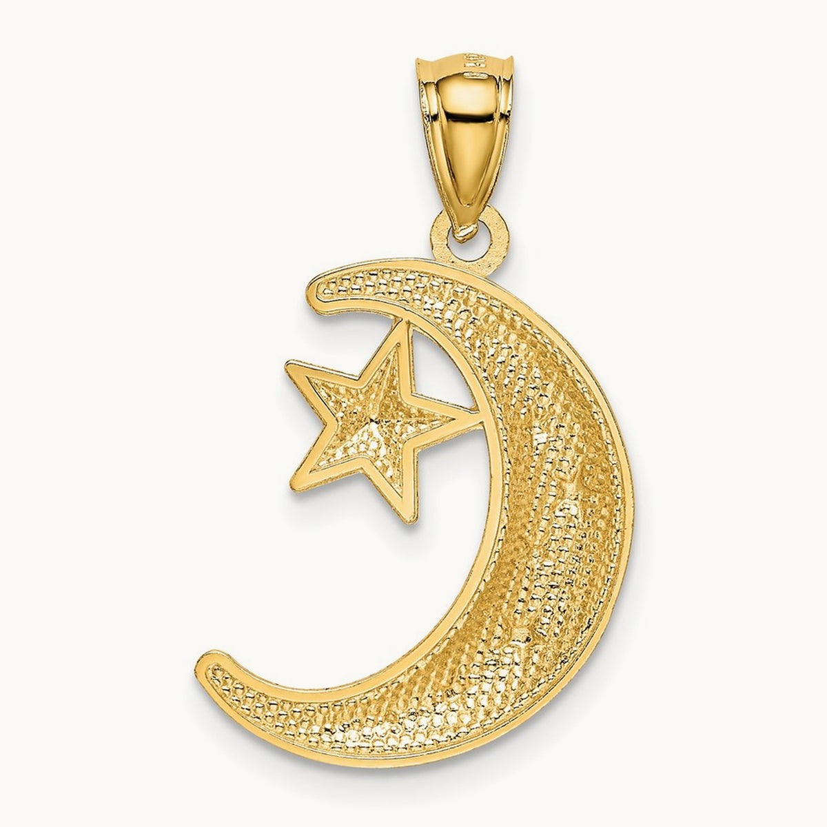 Polished and Textured Moon and Stars Pendant — 26.5mm