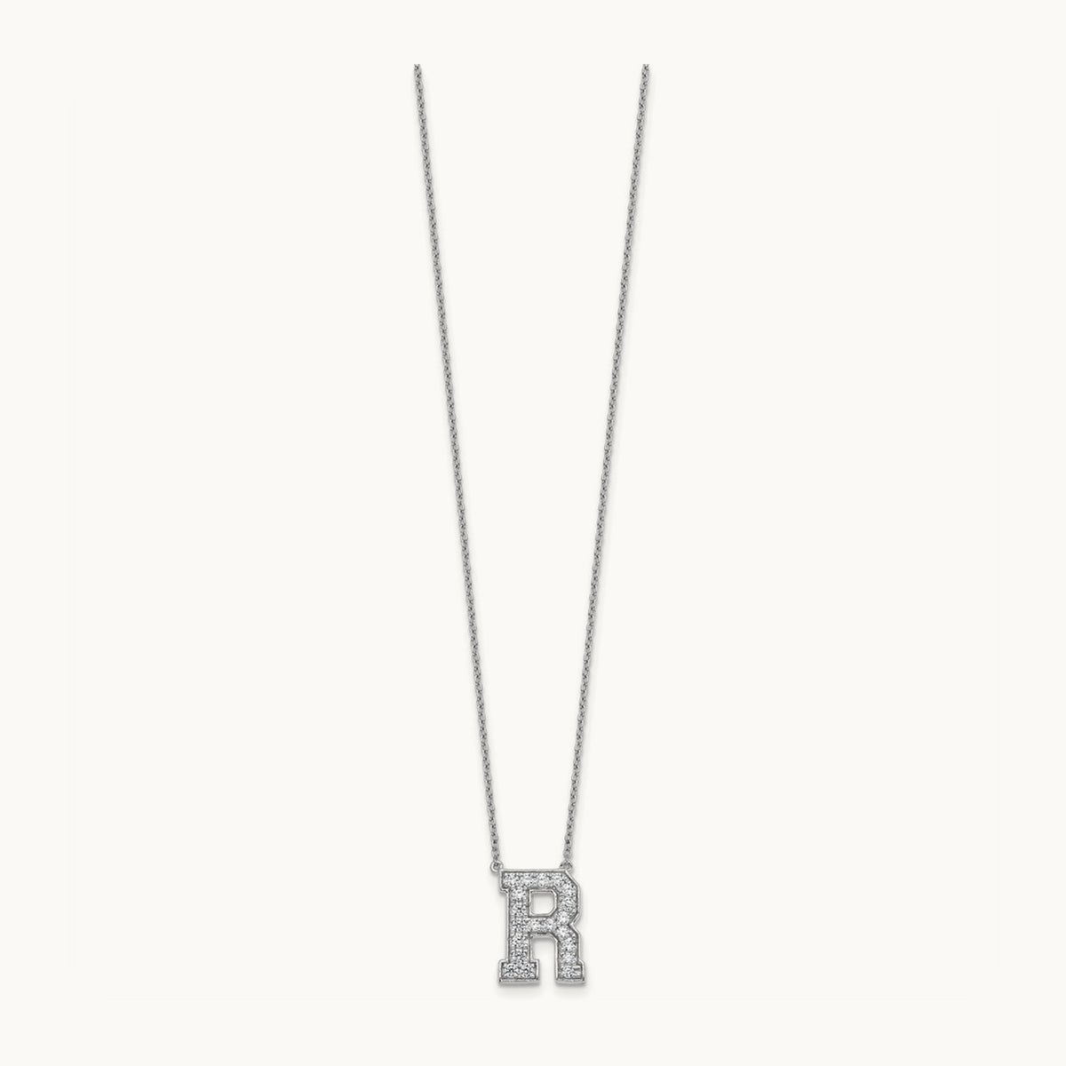 Initial Necklace — 14K White Gold, R, 1/2 ct