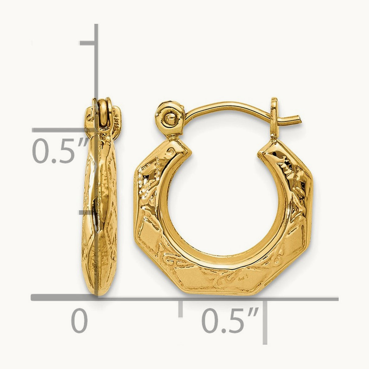 Polished Patterned Hollow Hoop Earrings, 14K
