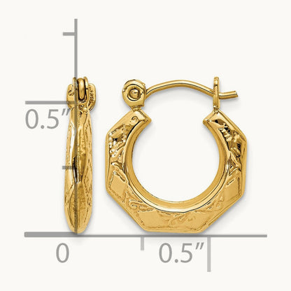Polished Patterned Hollow Hoop Earrings, 14K