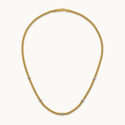 Polished Fancy Mesh With Bead Necklace, 14K Two-tone