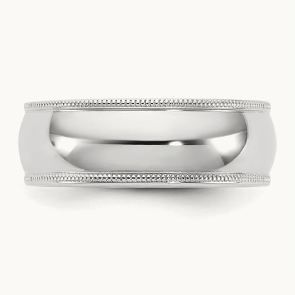 Milgrain Comfort Fit Band, 7mm, 10K White Gold