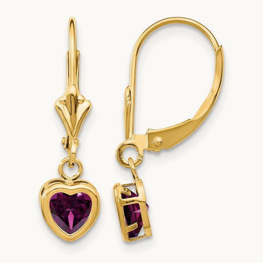 Heart Rhodolite Garnet Earrings, 5mm, 14K