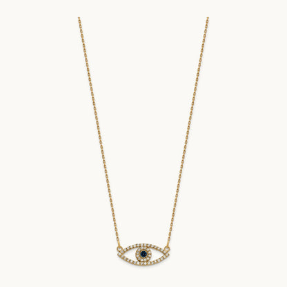 Small Necklace Diamond and Sapphire Evil Eye, 14K