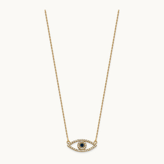 Small Necklace Diamond and Sapphire Evil Eye, 14K