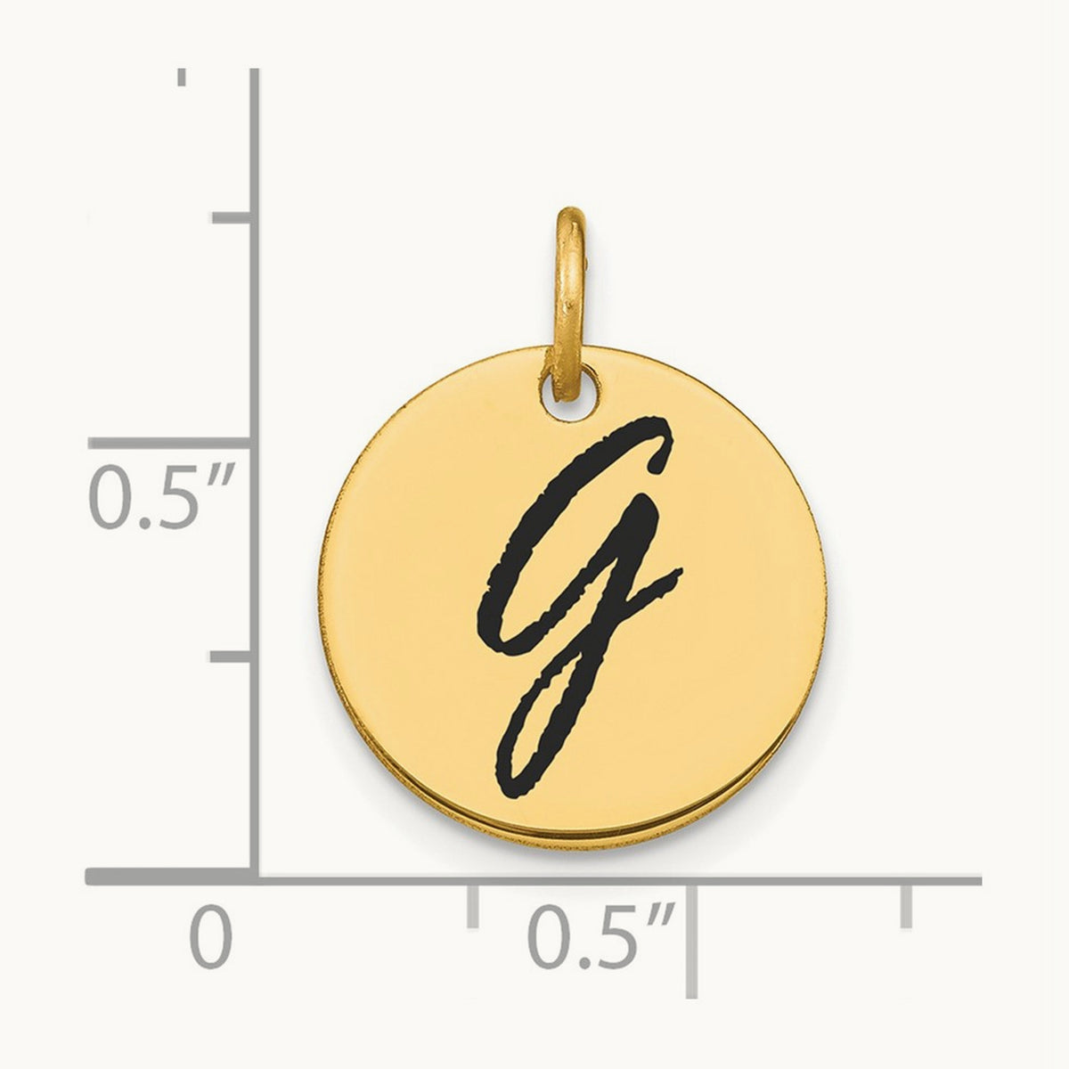 Polished Black Enamel Initial Disk Charm — 14K Yellow Gold, G