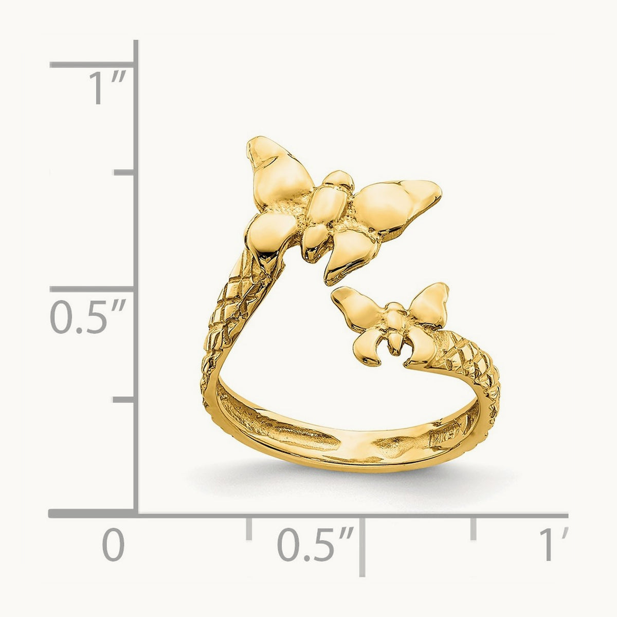 Polished & Textured Butterfly Toe Ring — 14K Yellow Gold