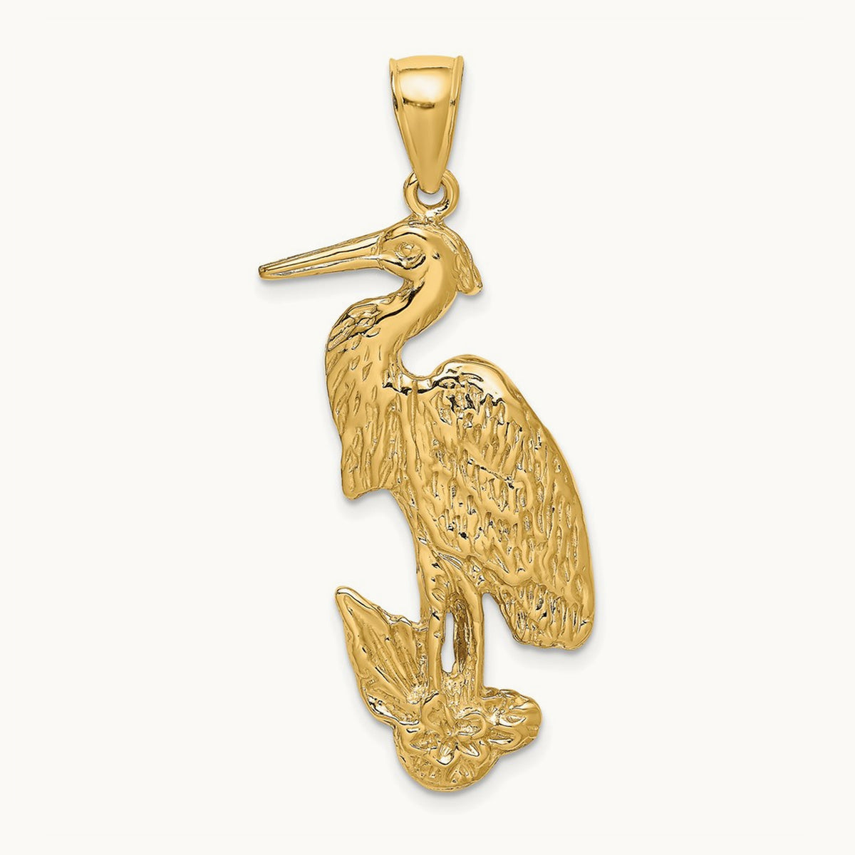 Textured Standing Egret Bird Charm, 14K