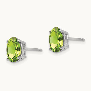 8x6mm Oval Peridot Earrings, 14K White Gold