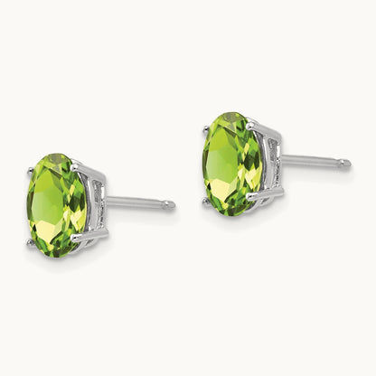 8x6mm Oval Peridot Earrings, 14K White Gold
