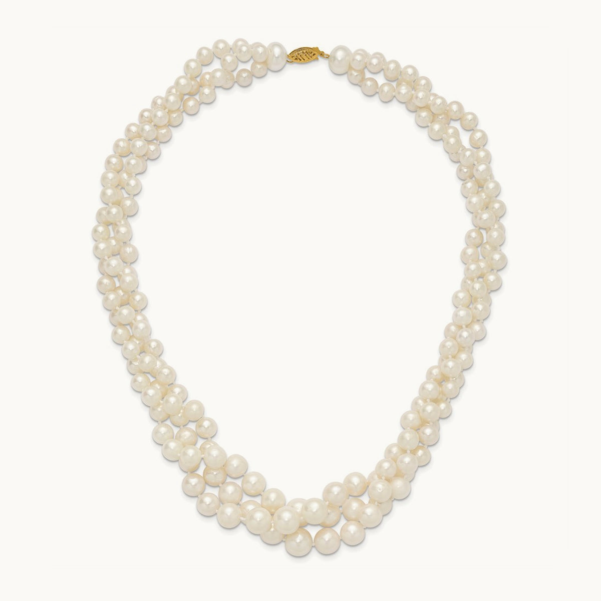 5- Semi-round White FWC Pearl Multi-strand Necklace, 9mm, 14K