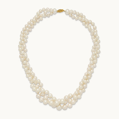 5- Semi-round White FWC Pearl Multi-strand Necklace, 9mm, 14K