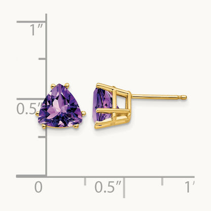 Trillion Amethyst Earrings, 7mm, 14K