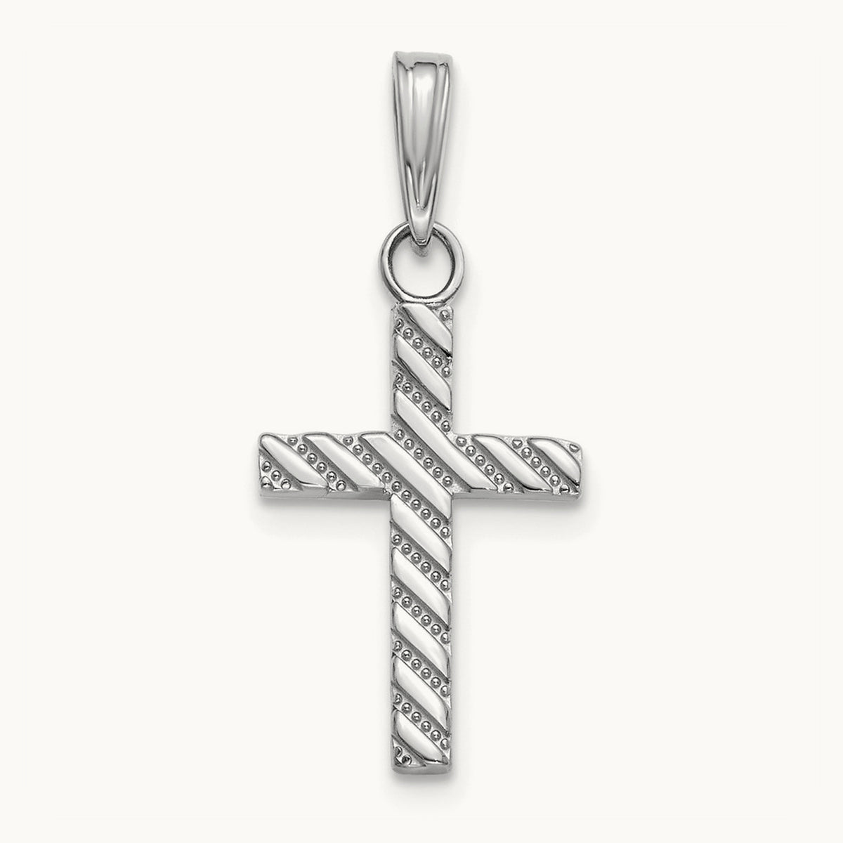 Beaded and Polished Cross Charm — 14K White Gold