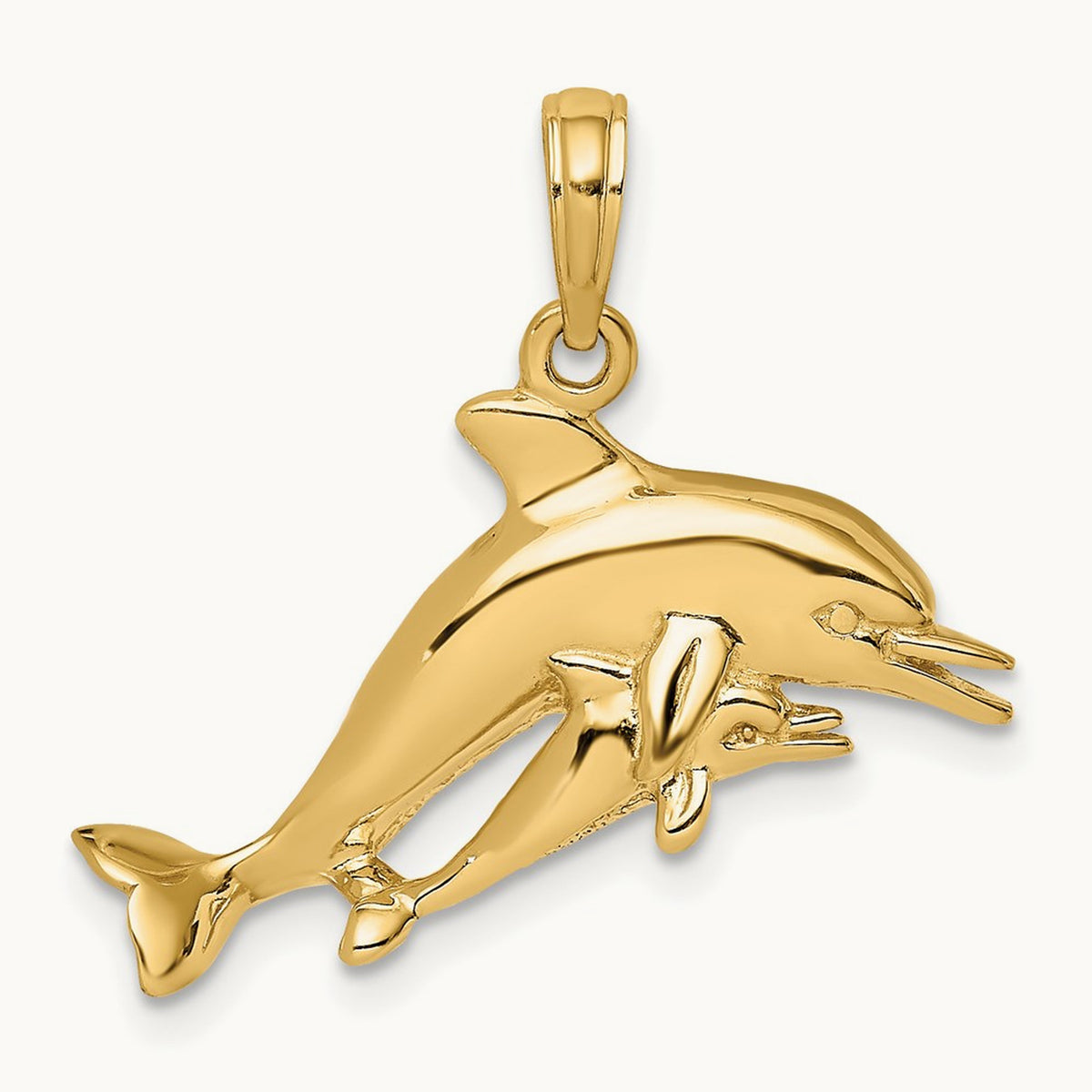 2-D Double Dolphins Swimming Charm, 14K