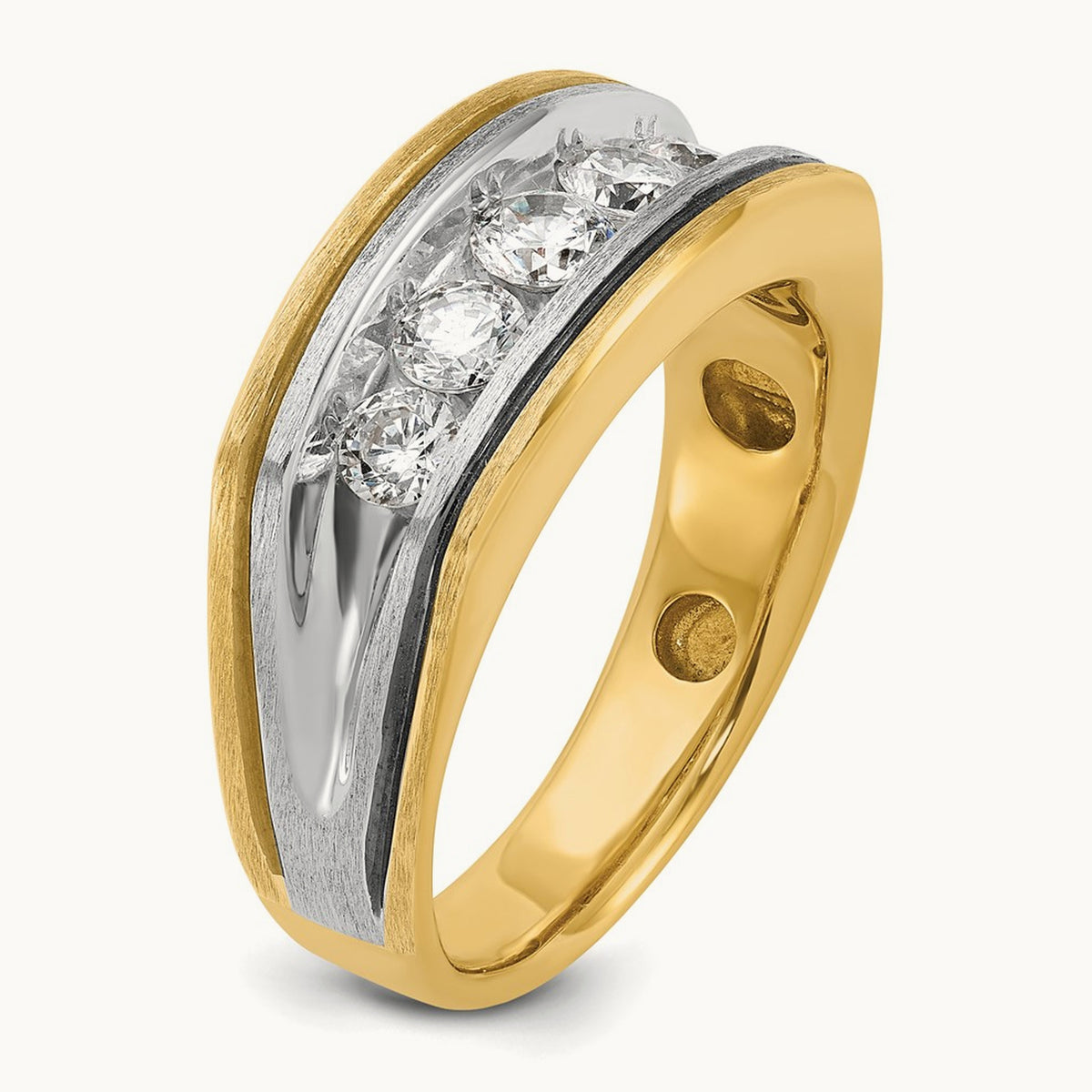 With Blk RH 5 Stone Men's Ring, 1.00 ct tw Lab-Grown Diamond