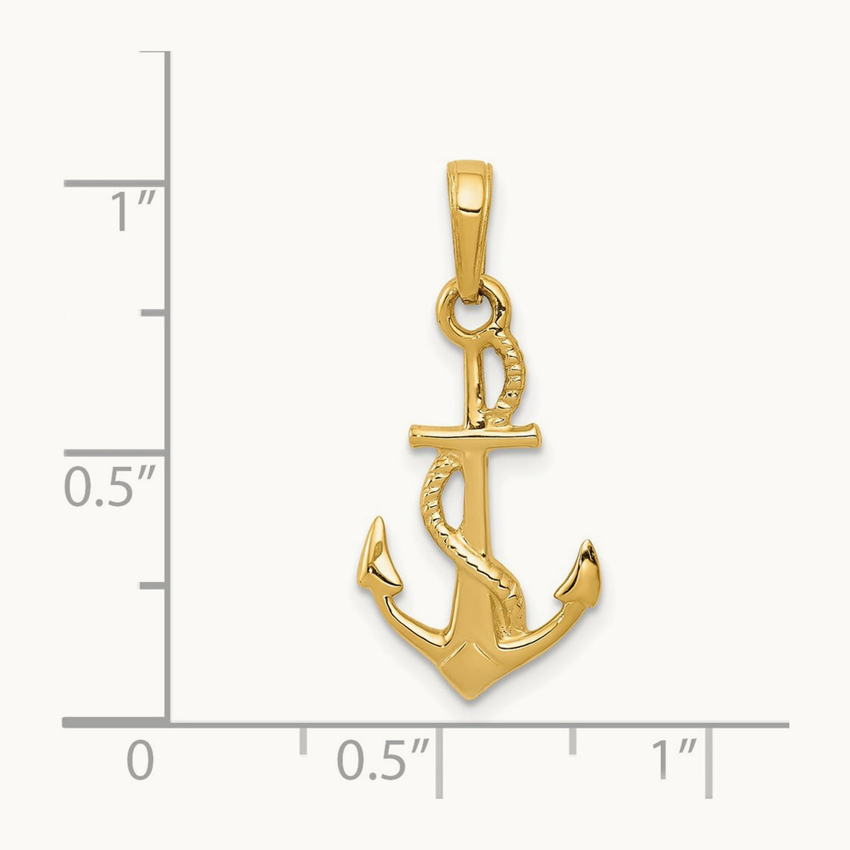 Solid Polished 3-D Anchor Pendant — 14K Yellow Gold