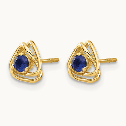 Created Sapphire Post Earrings — 14K Yellow Gold