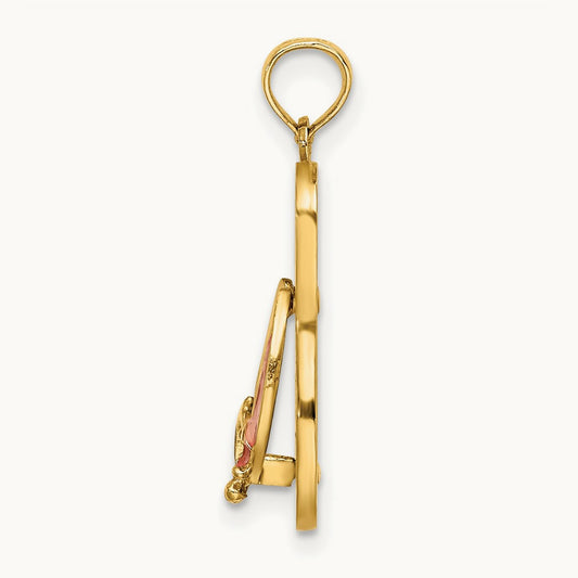 3D Enamel Anchor On Blue Polka-Dot Flip-Flop Charm, 14K
