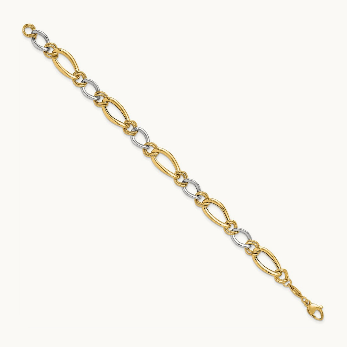Polished & Textured Fancy Oval Curb Bracelet, 14K Two-tone