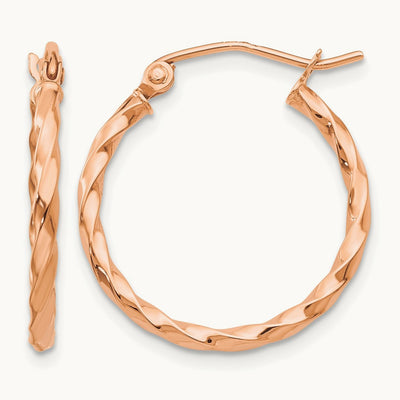 Twisted Hoop Earrings — 14K Rose Gold, 15mm