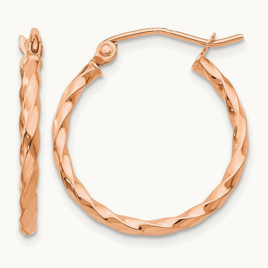 Twisted Hoop Earrings — 14K Rose Gold, 15mm