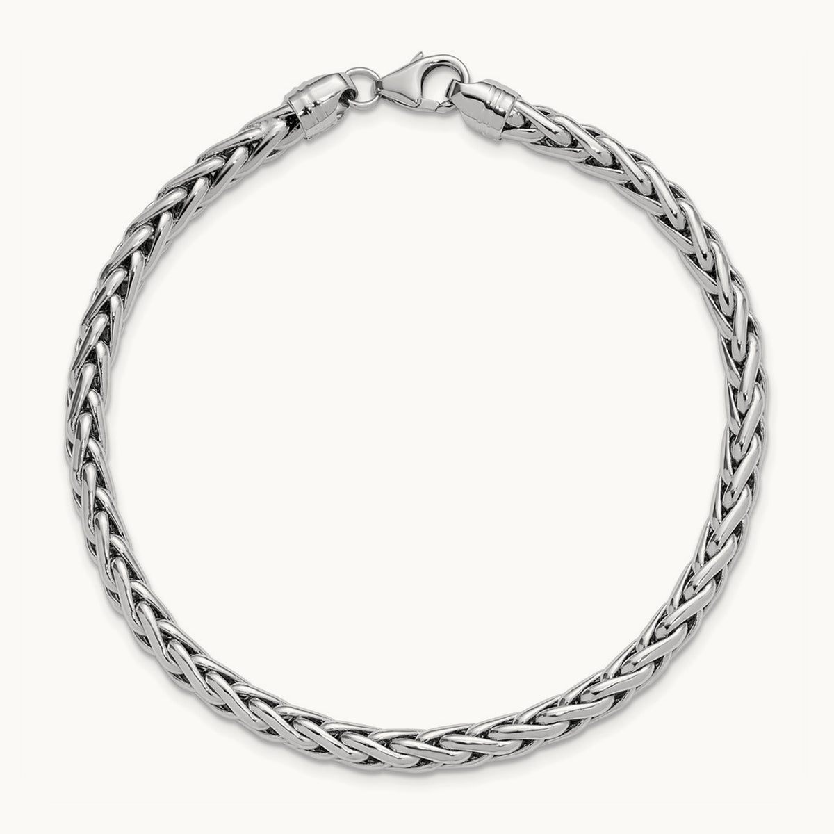Polished 8.25in Wheat Chain Bracelet, 14K White