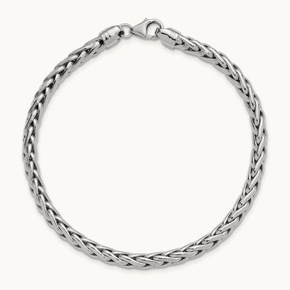 Polished 8.25in Wheat Chain Bracelet, 14K White