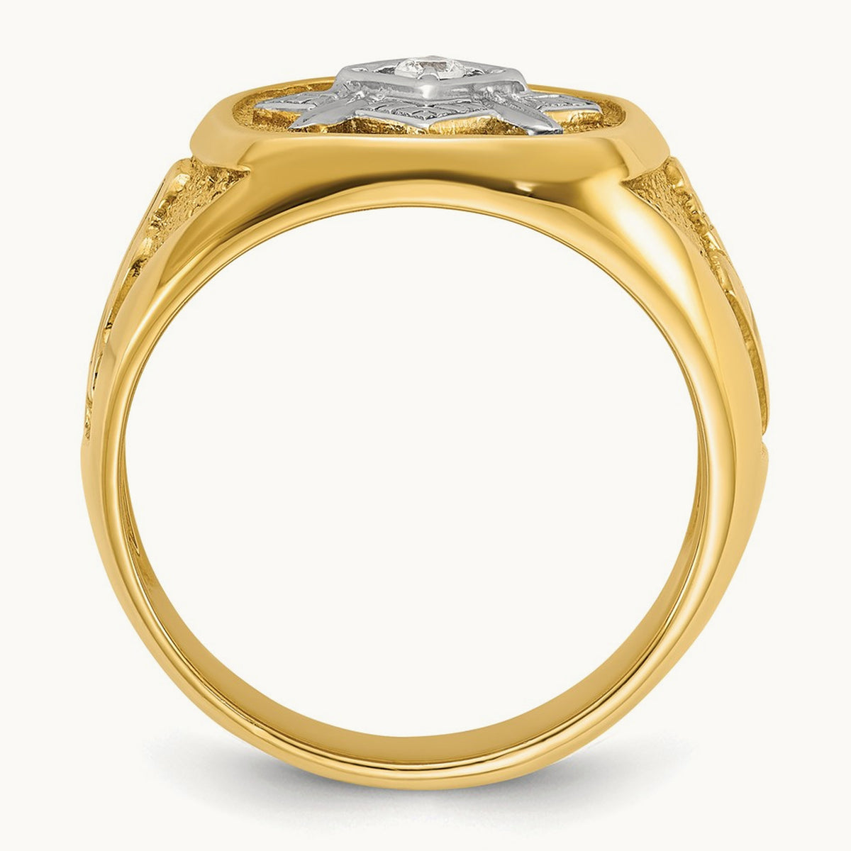 w/ White RH IBGoodman Textured Diamond Blue Lodge Masonic Ring, 14K