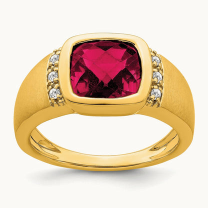 Created Ruby and Diamond Mens Ring, 14K