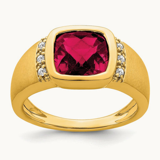 Created Ruby and Diamond Mens Ring, 14K