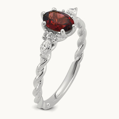 Polished Diamond and Garnet Twisted Ring, 14K White Gold
