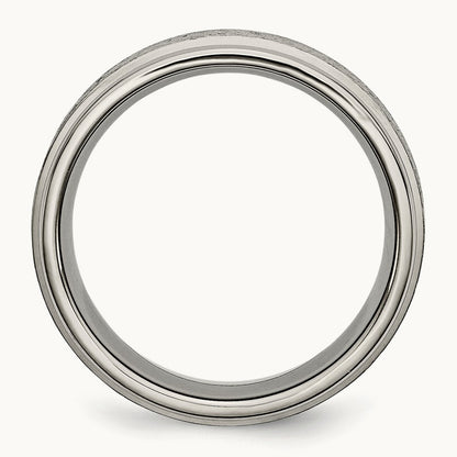 Brushed Center Ridged Edge Band, 8mm, Titanium