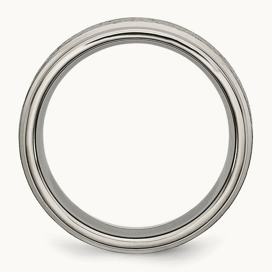 Brushed Center Ridged Edge Band, 8mm, Titanium