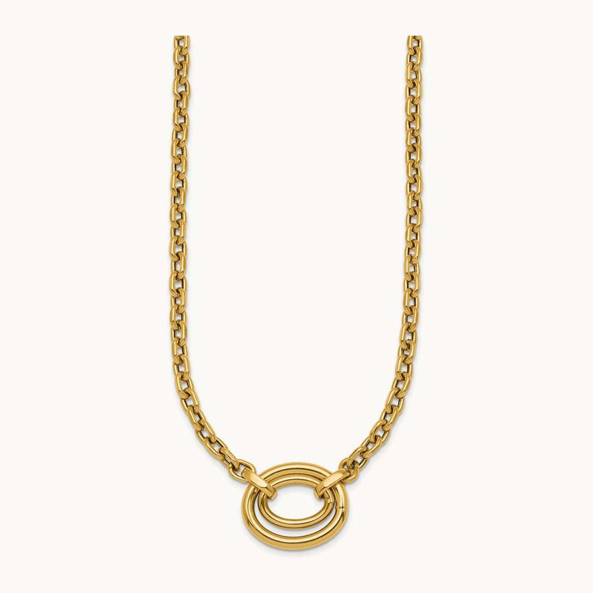 Polished Double Oval 17.5 w/.5in ext. Fancy Necklace, 14K