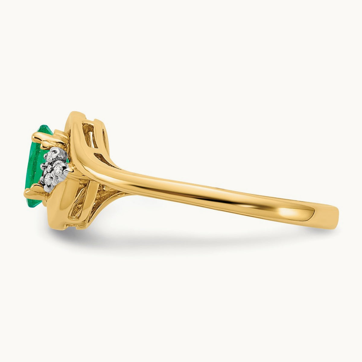 Emerald and Diamond Ring — 14K Yellow Gold