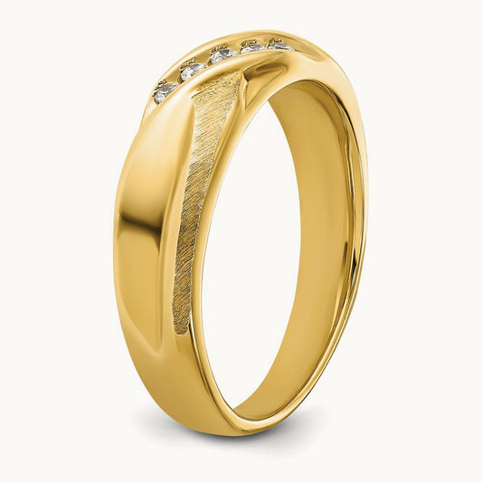 Polished/Satin Men's Ring, 0.10 ct tw Lab-Grown Diamond