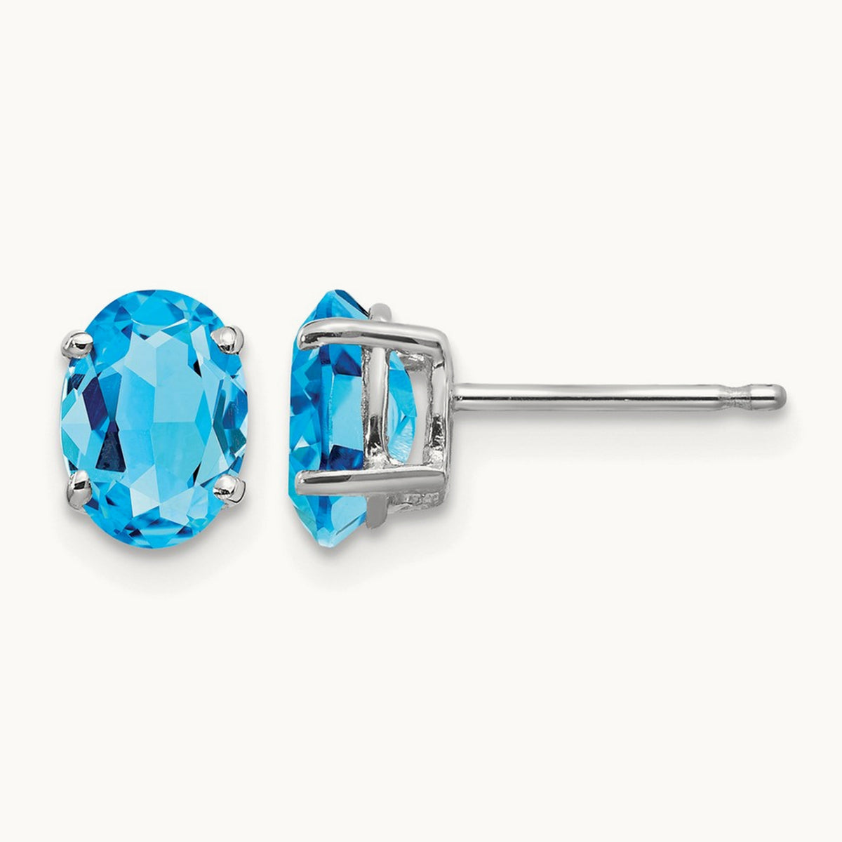 7x5mm Oval Blue Topaz Earrings, 14K White Gold