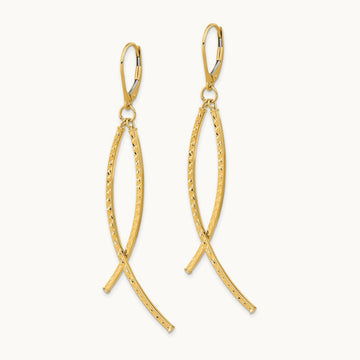 Polished Diamond Cut Fancy Dangle Leverback Earrings — 14K Yellow Gold