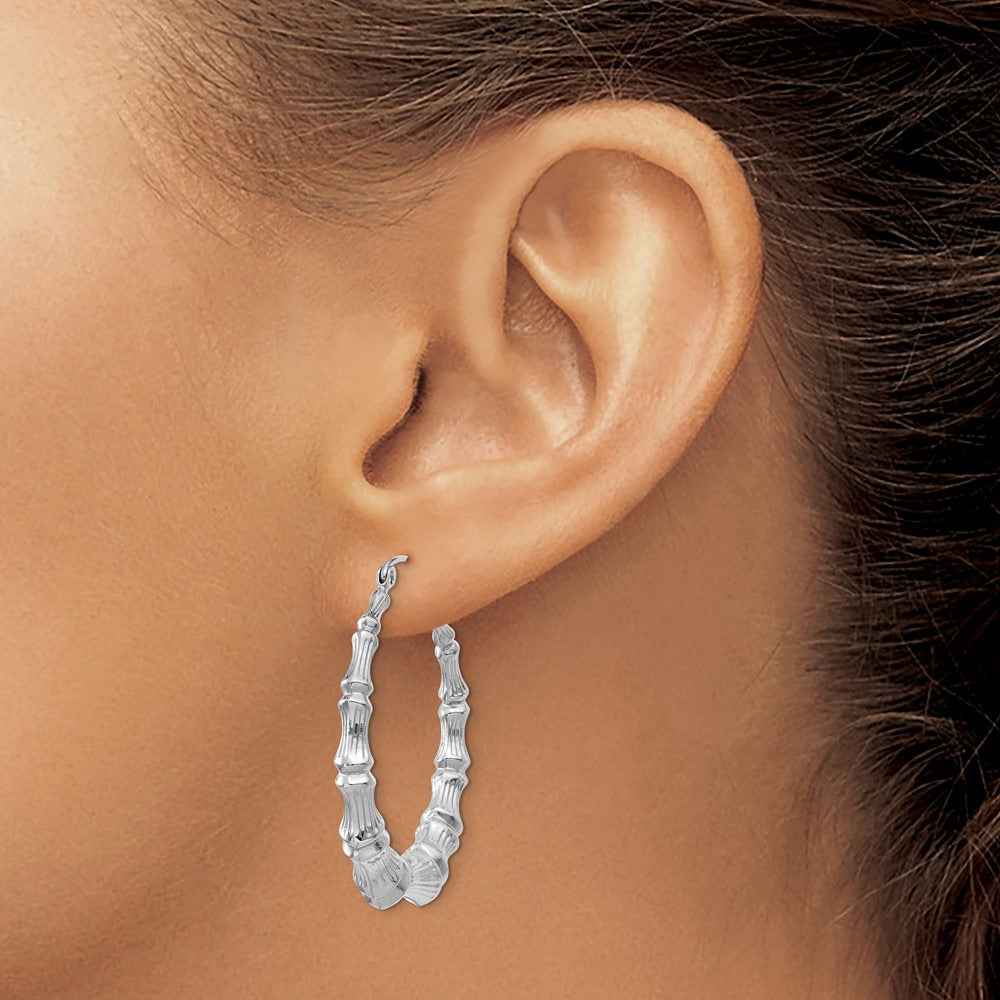 Polished Bamboo Hoop Earrings — 14K White Gold, 34.5mm