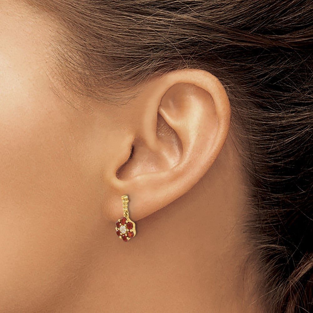Garnet and Diamond Earrings — 14K Yellow Gold